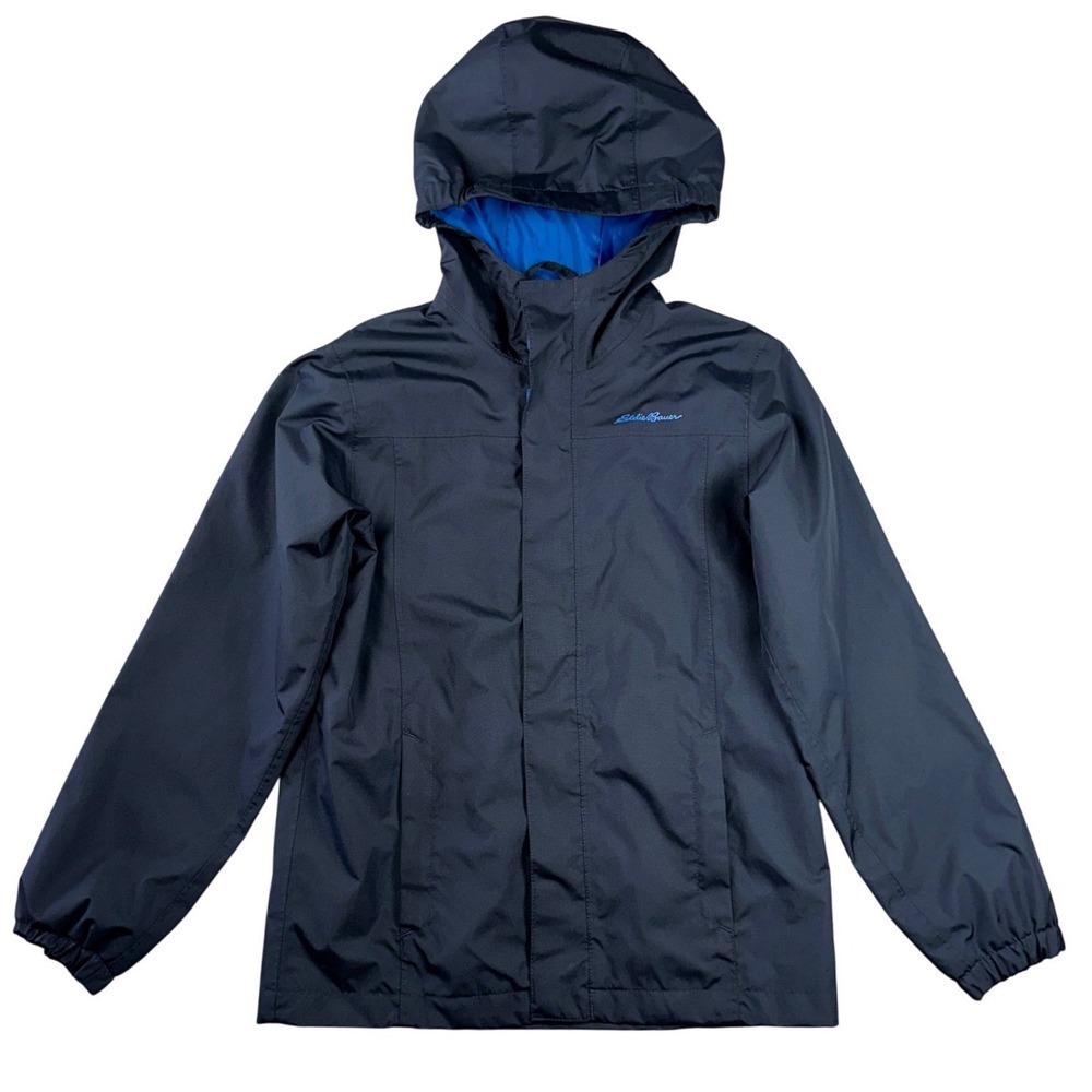 Eddie Bauer Watertight Rain Jacket Kid L 12 Navy Blue Hooded Lightweight Outdoor